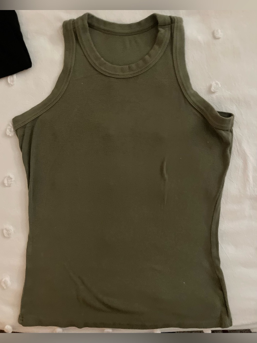 Ribbed High Neck High Cut Racerback Tank Top Olive Green Size Medium